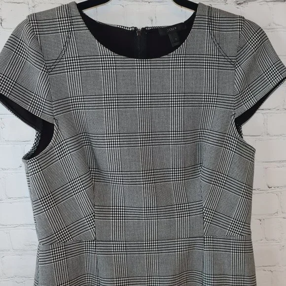 J. Crew Black/White Glen Cap Sleeve Houndstooth Plaid Midi Dress Women's Sz 8 - Picture 4 of 10